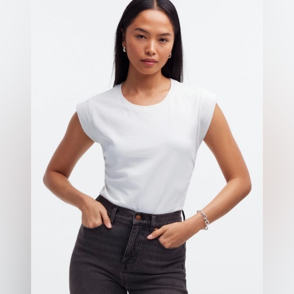 Madewell Women's Eyelet White Side-Cinch Muscle Tee, Size Small - Picture 1 of 7